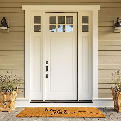Nonslip Coco Coir Front Door Welcome Mat, Happy Place Outdoor Rug (17 x 60 In)