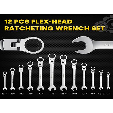 Enventor Flex-Head Ratcheting Combination Metric Wrench Set - 14 Pieces, CR-V Steel, 72-Teeth, with Carrying Bag Organizer