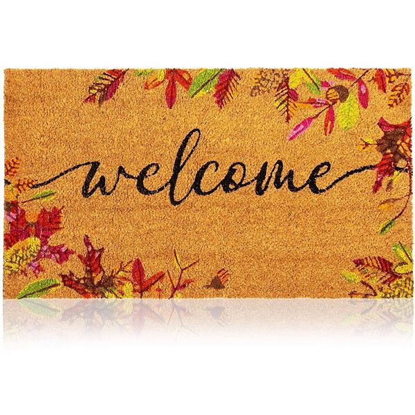 Natural Coir Door Mat, Autumn Leaves Fall Decor (30 x 17 In)