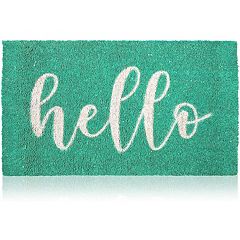 Hello Floral Natural/Pink Coir Outdoor Welcome Doormat, 18 x 30