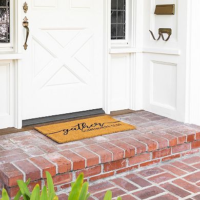 Fall Welcome Mat for Thanksgiving Front Door, Gather Somewhere Else, 17 x 30 In
