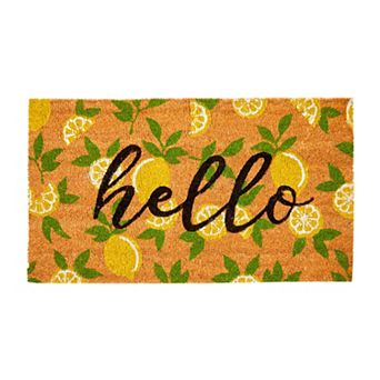 Nonslip Coco Coir Front Door Welcome Mat, Hello Lemon Outdoor Rug (17 x 30 in
