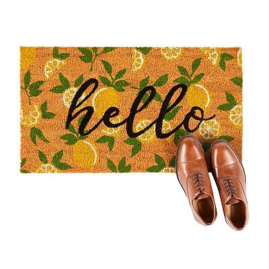 Nonslip Coco Coir Front Door Welcome Mat, Hello Lemon Outdoor Rug (17 x 30 In)