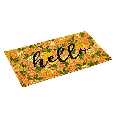 Nonslip Coco Coir Front Door Welcome Mat, Hello Lemon Outdoor Rug (17 x 30 In)