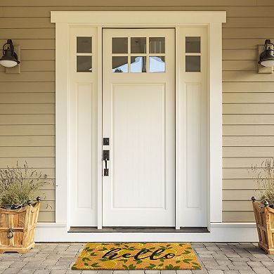 Nonslip Coco Coir Front Door Welcome Mat, Hello Lemon Outdoor Rug (17 x 30 In)