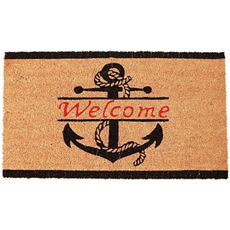 Nautical Anchor Welcome Mat for Front Door, Natural Coir Doormat (30 x 17 in