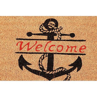 Nautical Anchor Welcome Mat for Front Door, Natural Coir Doormat (30 x 17 in)