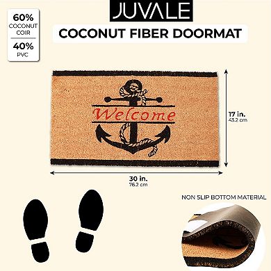 Nautical Anchor Welcome Mat for Front Door, Natural Coir Doormat (30 x 17 in)