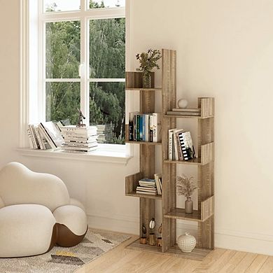 Year Color Rustic Wood Freestanding Industrial Bookshelf for Storage in Bedroom, Living Room, and Office
