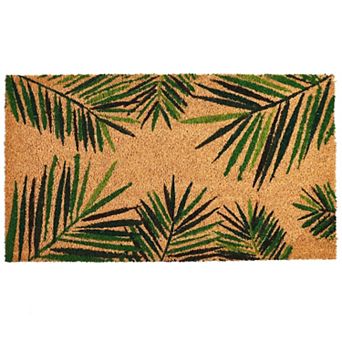 Tropical Theme Coir Door Mat for Outdoor Entrance, Coconut Fiber Leaf Doormat
