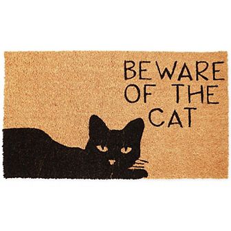 Beware of The Cat Welcome Mat for Front Door, Natural Coir Doormat (30 x 17 in