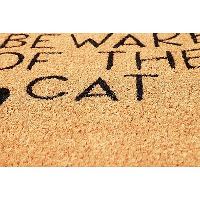 Beware of The Cat Welcome Mat for Front Door, Natural Coir Doormat (30 x 17 in)