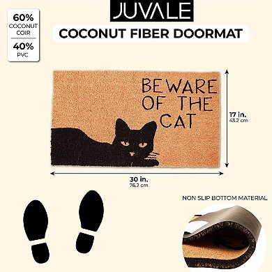 Beware of The Cat Welcome Mat for Front Door, Natural Coir Doormat (30 x 17 in)