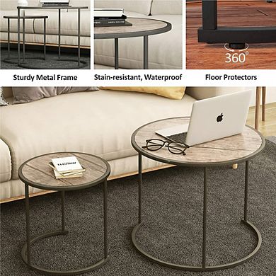 Year Color Round Industrial Nesting Coffee Tables Set of 2 for Bedroom, Office, Living Room