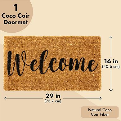 Natural Coir Doormat, Welcome Mats For Front Door, Outdoor Entry (16x29 In)