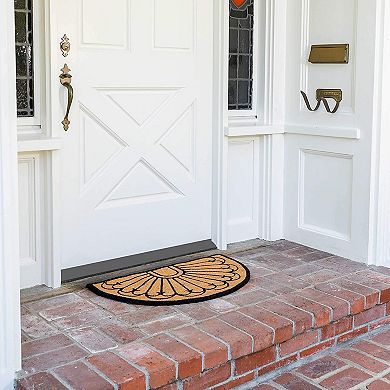 Half Round Natural Coir Nonslip Welcome Door Mat, Black Pattern (17 x 30 in.)