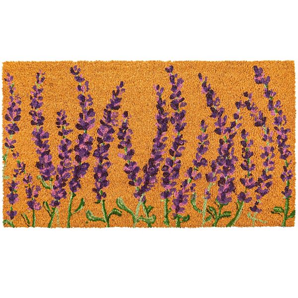 Floral Spring Coir Door Mat for Front Porch, Lavender Flower Outdoor