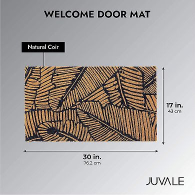 Natural Coir Welcome Door Mat, Bohemian Decor (Brown, Black 17 x 30 in)