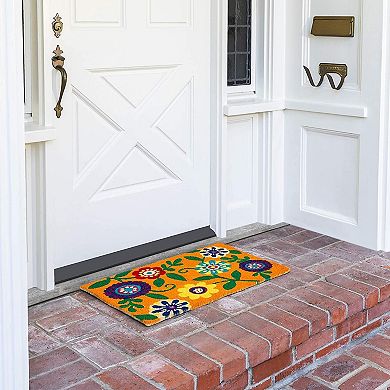 Floral Design Coir Doormat For Outdoor Entrance, Natural Coir Welcome Mat, 17x30