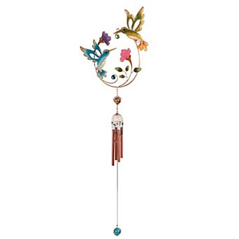 FC Design 32" Long Blue Bird and Green Bird Copper and Gem Wind Chime Garden Patio Decoration Perfect Gifts for Holiday Patio Garden Decor