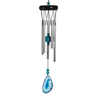 FC Design 20" Long Wooden Top Geode Wind Chime with Blue Gem Perfect Gifts for Holiday Patio Garden Decor