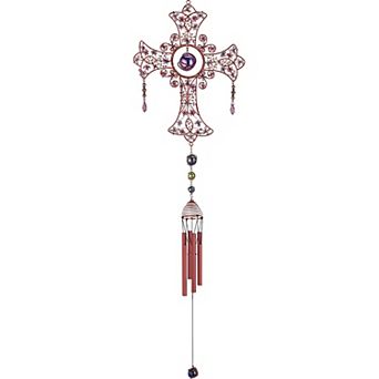 FC Design 33" Long Blue Cross Wind Chime with Copper Gem Perfect Gifts for Holiday Patio Garden Decor