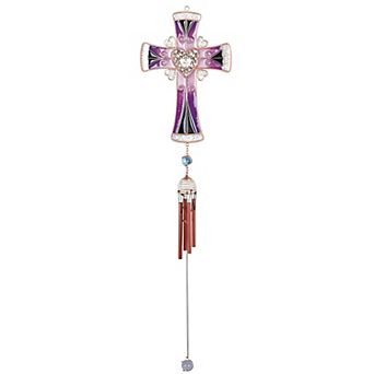 FC Design 30" Long Purple Cross Wind Chime with Copper Gem Perfect Gifts for Holiday Patio Garden Decor