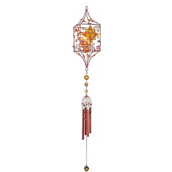 FC Design 33" L Celestial Copper Candle Holder Gem Wind Chime Perfect Gifts for Holiday Patio Garden Decor