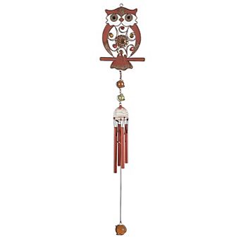 FC Design 26" Long Owl Copper and Gem Wind Chime Garden Patio Decoration Perfect Gifts for Holiday Patio Garden Decor