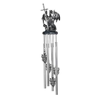FC Design 23" Long Silver Dragon Round Top Wind Chime with Sword Perfect Gifts for Holiday Patio Garden Decor