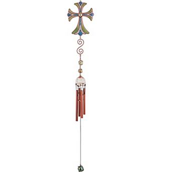 FC Design 28" Long Green Cross Wind Chime with Copper Gem Perfect Gifts for Holiday Patio Garden Decor