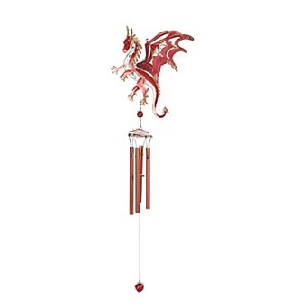 FC Design 44" Long Red/Gold Flip Wings Wind Chime with Copper Gem Perfect Gifts for Holiday Patio Garden Decor