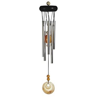 FC Design 20" Long Wooden Top Geode Wind Chime with Beige Gem Perfect Gifts for Holiday Patio Garden Decor