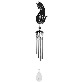 FC Design 25" Long Black Cat Silhouette Wind Chime Perfect Gifts for Holiday Patio Garden Decor