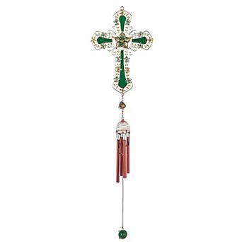 FC Design 26" Long Green Cross Wind Chime with Green Gem Perfect Gifts for Holiday Patio Garden Decor