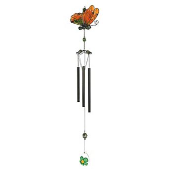FC Design 35" Long Yellow Butterfly Wind Chime with Black Gem Perfect Gifts for Holiday Patio Garden Decor