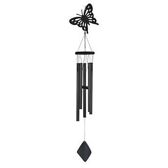 FC Design 41" Long Black Butterfly Wood/Metal Silhouette Wind Chime Perfect Gifts for Holiday Patio Garden Decor