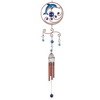FC Design 35" Long Dolphin Copper and Gem Wind Chime Marine Life Garden Patio Decoration Perfect Gifts for Holiday Patio Garden Decor