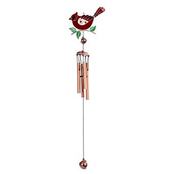 FC Design 24" Long Northern Cardinal Wind Chime with Copper and Gem Garden Patio Decoration Perfect Gifts for Holiday Patio Garden Decor