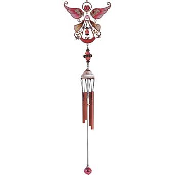 FC Design 23" Long Red Angel Copper and Gem Wind Chime Garden Patio Decoration Perfect Gifts for Holiday Patio Garden Decor