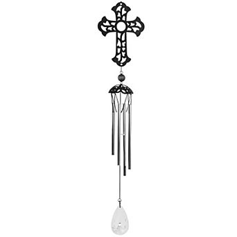 FC Design 25" Long Metal Black Cross Wind Chime Perfect Gifts for Holiday Patio Garden Decor