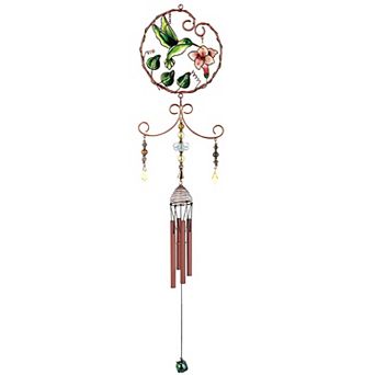 FC Design 33" Long Green Hummingbird with Pink Flower Copper and Gem Wind Chime Garden Patio Decoration Perfect Gifts for Holiday Patio Garden Decor