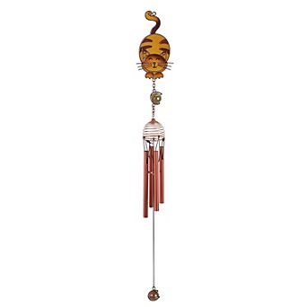 FC Design 22" Long Brown Tabby Cat Copper and Gem Wind Chime Perfect Gifts for Holiday Patio Garden Decor