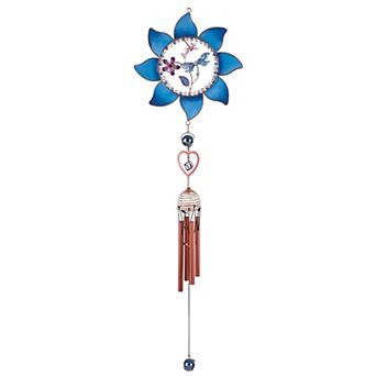 FC Design 35" Long Pewter Dragonfly Wind Chime with Blue Copper Gem Perfect Gifts for Holiday Patio Garden Decor