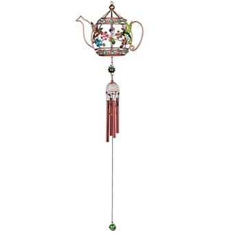 FC Design 33" Long Hummingbird Copper and Gem Wind Chime in Teapot Shaped Garden Patio Decoration Perfect Gifts for Holiday Patio Garden Decor
