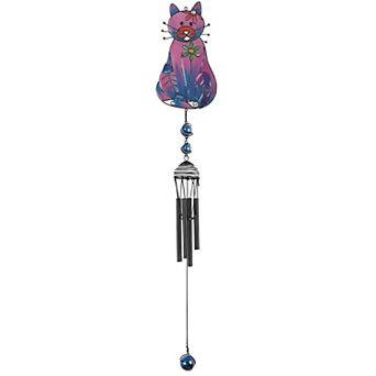 FC Design 30" Long Purple Cat with Fish Bone Black Gem Wind Chime Perfect Gifts for Holiday Patio Garden Decor