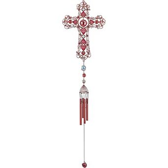 FC Design 38" Long Pink Cross Wind Chime with Copper Gem Perfect Gifts for Holiday