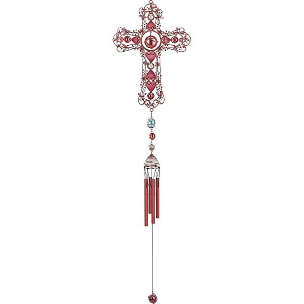 FC Design 38" Long Pink Cross Wind Chime with Copper Gem Perfect Gifts