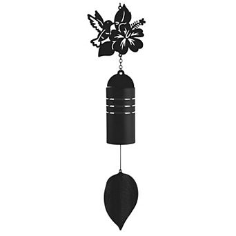 FC Design 23" Long Metal Black Hummingbird and Hibiscus Silhouette Wind Chime Garden Patio Decoration Perfect Gifts for Holiday Patio Garden Decor
