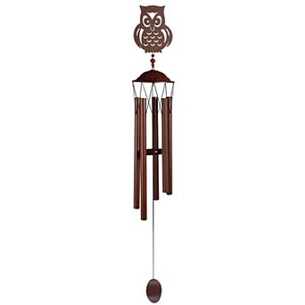FC Design 38" Long Metal Brown Owl Silhouette Wind Chime Garden Patio Decoration Perfect Gifts for Holiday Patio Garden Decor